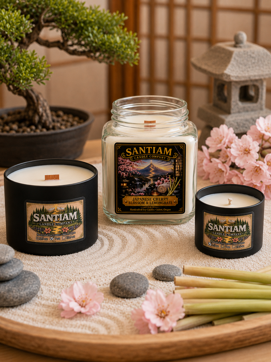 Japanese Cherry Blossom & Lemongrass | 15.5 oz Handcrafted Soy Candle