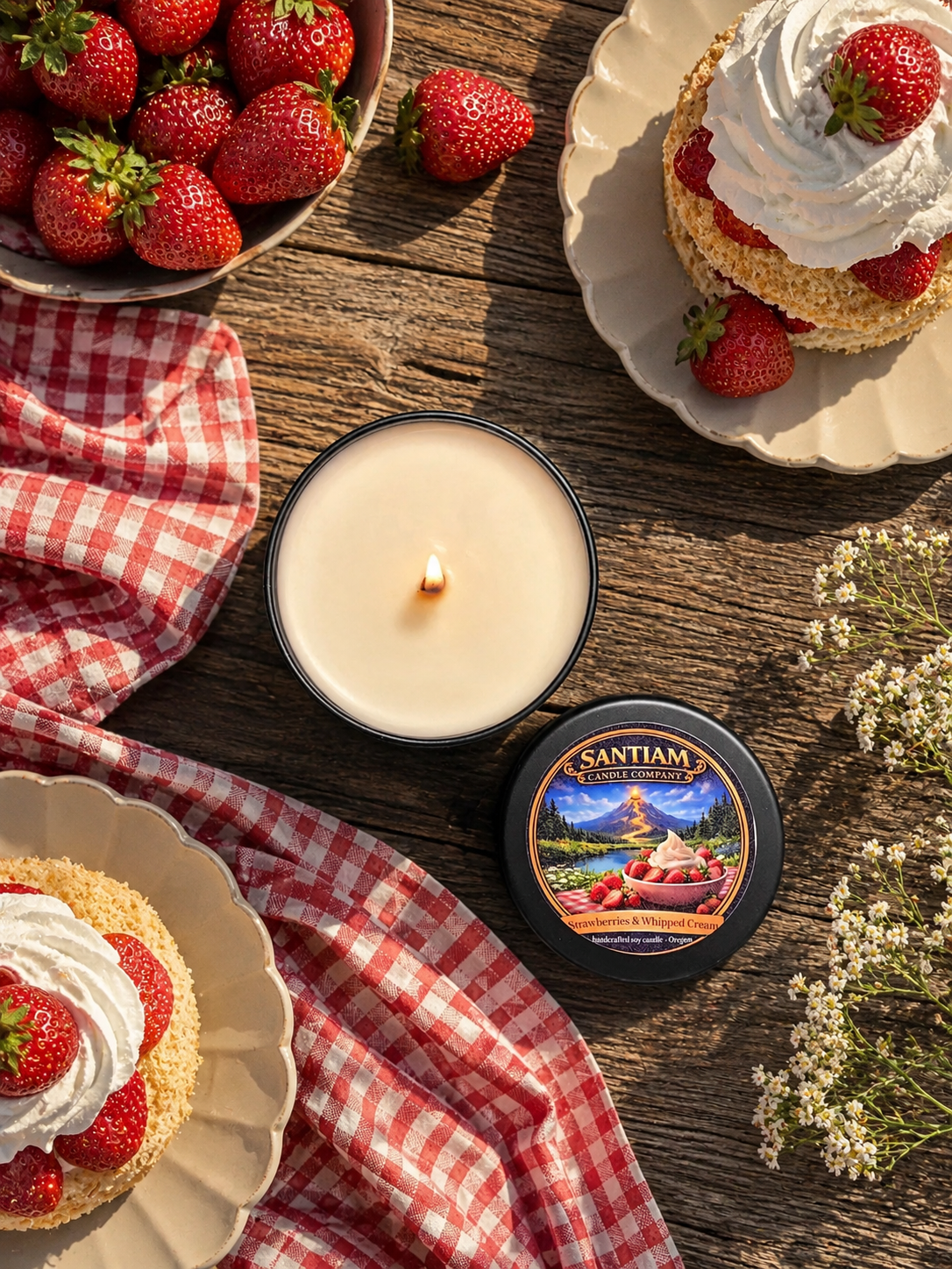 Strawberries & Whipped Cream | 3.5 oz Tin | Handcrafted Soy Candle