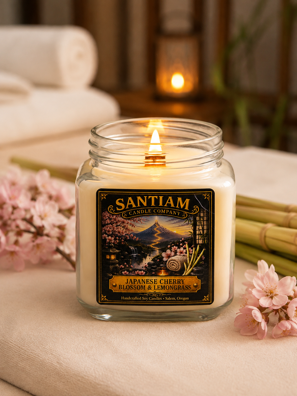 Japanese Cherry Blossom & Lemongrass | 15.5 oz Handcrafted Soy Candle
